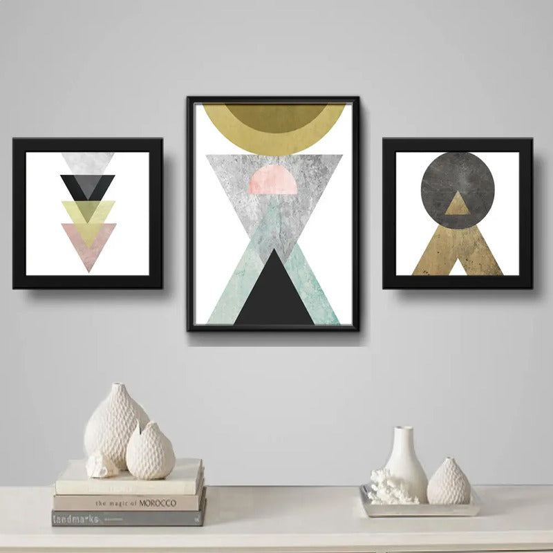 Set 3 Cuadros Geometrico Escandinavo Abstracto Decoracion B4
