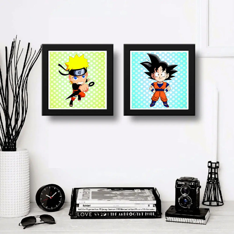 Set 2 Cuadros Naruto Goku Dragon Ball Anime Kids Decoracion