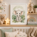Cuadro Elefante Decoracion Dormitorio Infantil Tonos Suaves Marco Blanco