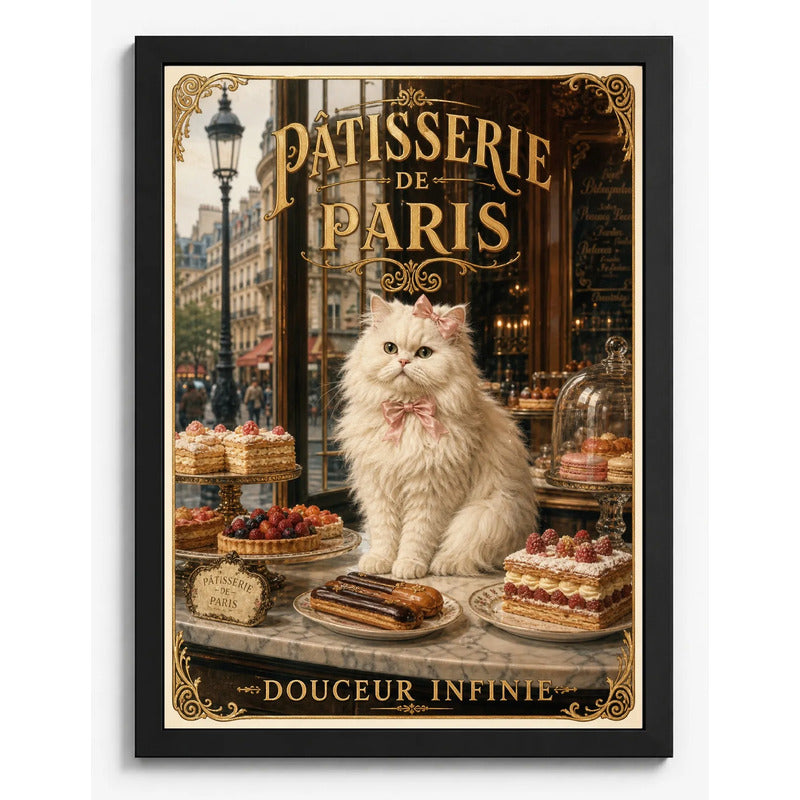 Cuadro Gato Blanco Patisserie De Paris Dulces Postres Cocina Marco Negro