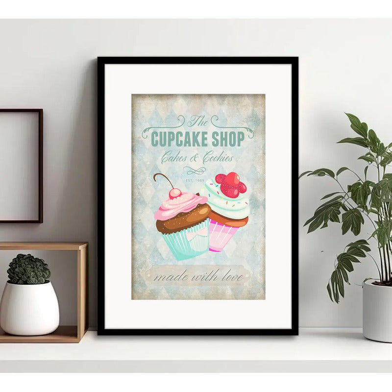 Cuadro Bake Frase Chef Cocina Cupcakes 2 Bakery Con Paspartu Marco Negro