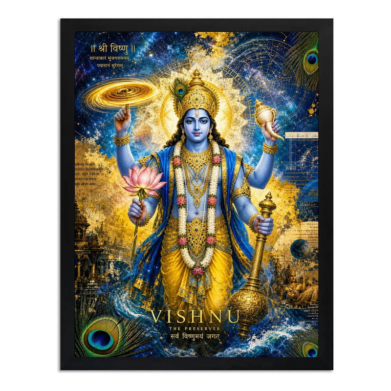 Cuadro Vishnu El Preservador Del Universo India Dios Hindu Marco Negro
