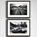 Set 2 Cuadros Paisajes Blanco Y Negro Decoracion Paspartú