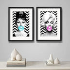 Set 2 Cuadros Marilyn Monroe Audrey Hepburn Chicle Paspartu