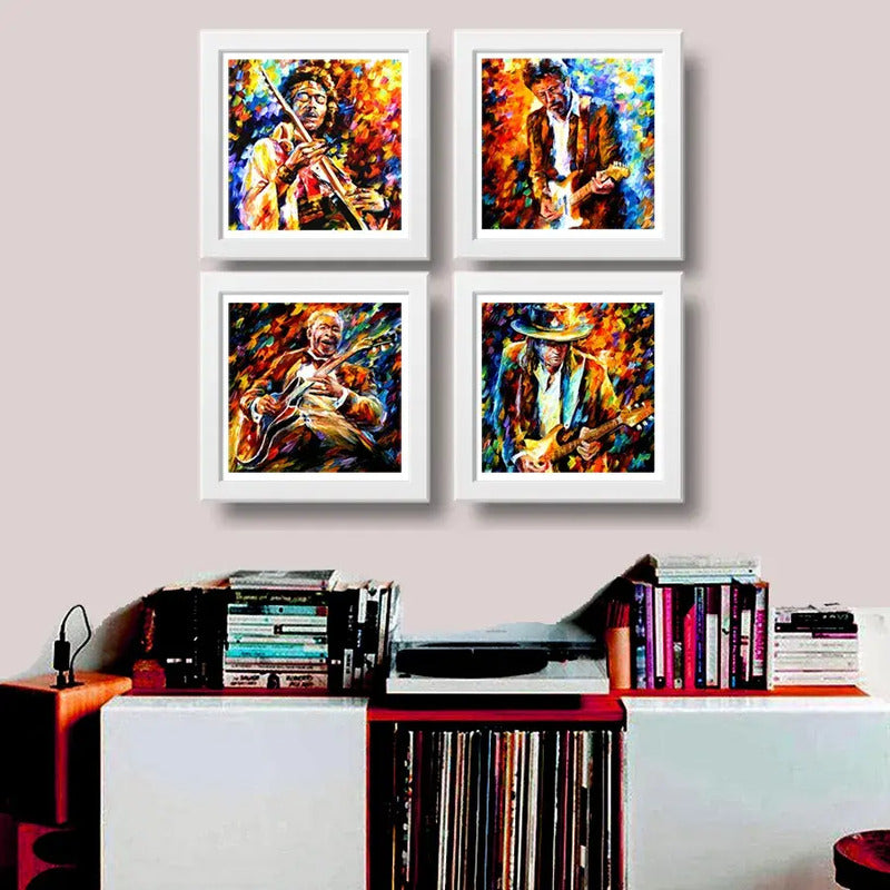 Set 4 Cuadros Eric Clapton Jimi Hendrix Bb King Ray Vaughan Marco Blanco