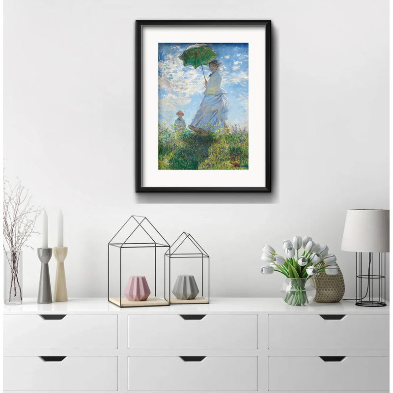 Cuadro Claude Monet Mujer Con Sombrilla Con Paspartú 53x43cm Marco Negro