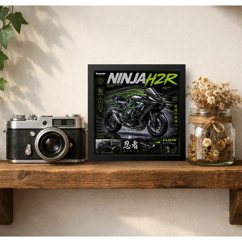 Cuadro Kawasaki Ninja Motocicleta Moto Gp Deportes Coleccion Marco Negro