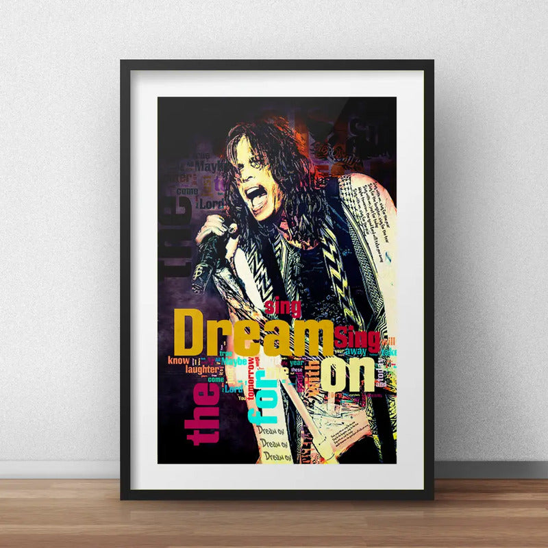 Cuadro Aerosmith Steven Tyler Letra Rock Decoracion Paspartú Marco Negro