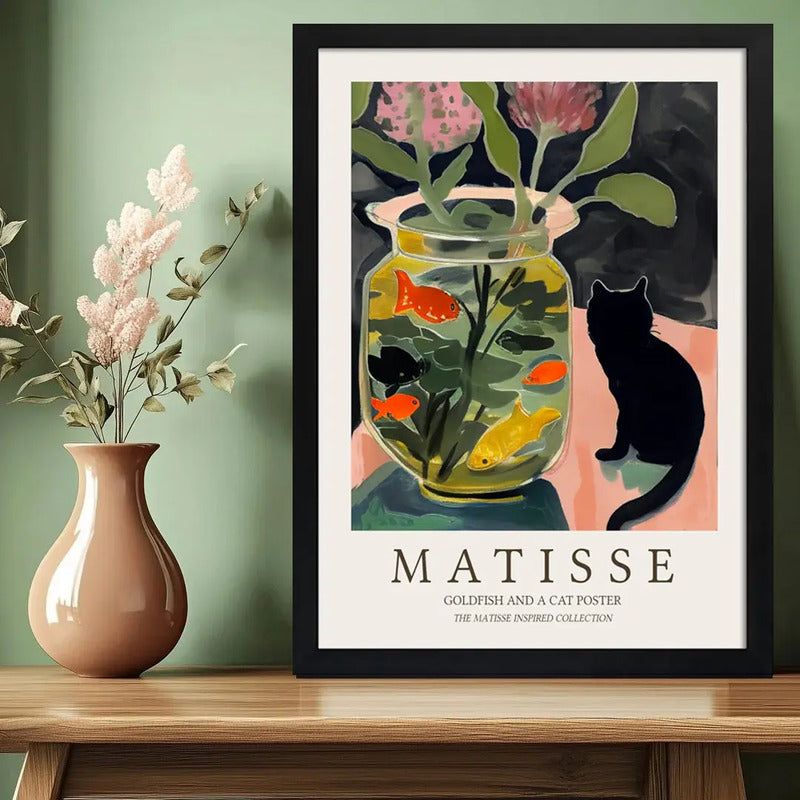 Cuadro Dormitorio Living Matisse Gato Pez Dorado Exposicion Marco Negro