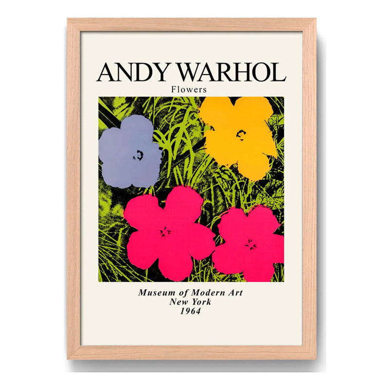 Cuadro Andy Warhol Flores Colors Pop Art Museo Marco Oak Marco Marrón Claro