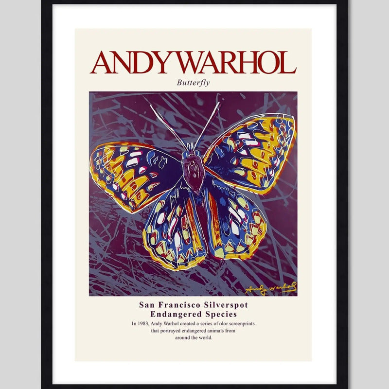 Cuadro Andy Warhol Mariposa Pop Art Decoracion Moderna Marco Negro