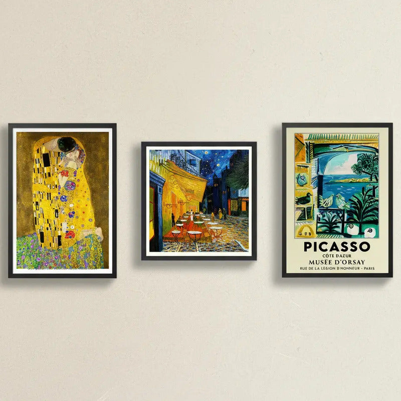 Set 3 Cuadros Para Living Cocina Estudio Famous Artists Gustav Klimt Van Gogh Picasso Con Marco Negro
