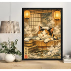 Cuadro Gato Zen Banera Spa Japón Bano Arte Decoracion Marco Negro