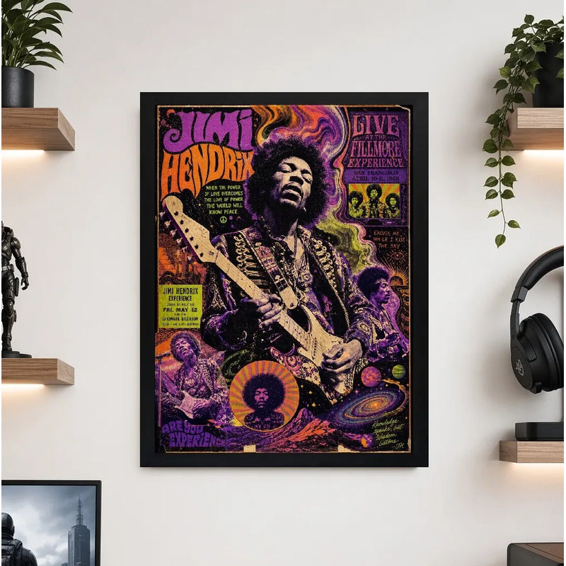 Cuadro Jimi Hendrix Experience Psicodélico Rock Guitarra Marco Negro