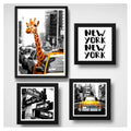 Set 4 Cuadros New York Taxi Jirafa Times Square Decoracion Marco Negro