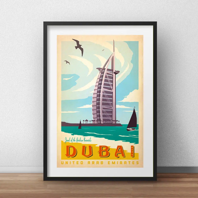 Cuadro Dubai Emiratos Arabes Ciudad Decoracion Con Paspartú Marco Negro