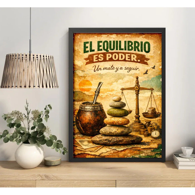 Cuadro Frase Motivacional El Equilibrio És Poder Un Mate Marco Negro