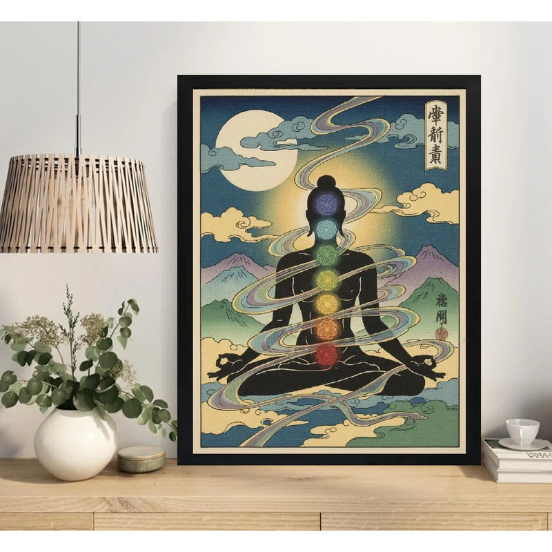 Cuadro 7 Chakras Meditación Yoga Zen Arte Japón Decoracion Marco Negro