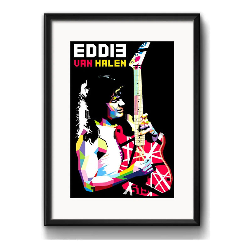 Cuadro Van Halen Pop Art Eddie Rock Decoracion Con Paspartú Marco Negro