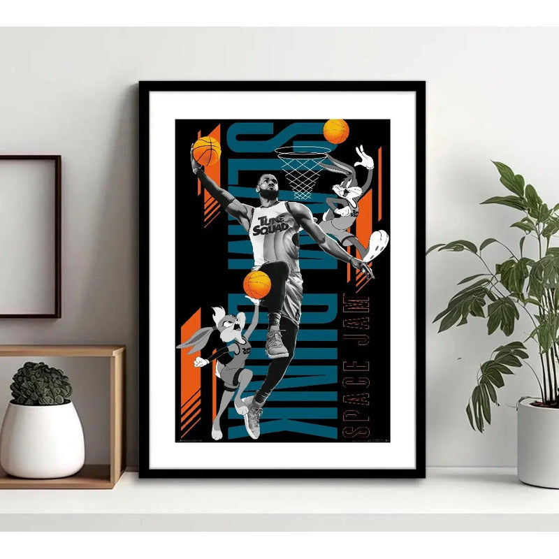Cuadro Lebron James Space Jam Basket Looney Tunes Pelicula Marco Negro