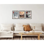 Set 3 Cuadros Living Yoshida Toshi Botanico Arte Japones Marco Negro