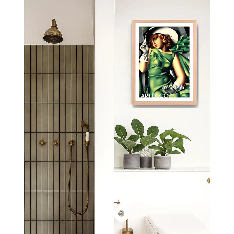 Cuadro Living Dormitorio Joven Con Guantes Art Deco Oak Marco Marrón Claro
