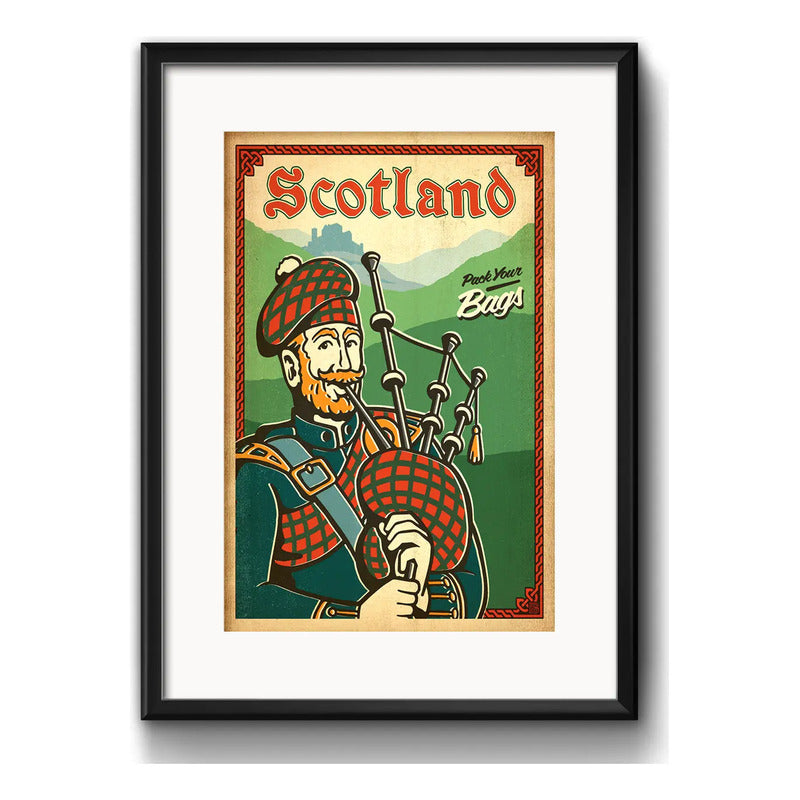 Cuadro Escocia Scottish Bagpipe Scotia Decoracion Paspartú Marco Negro