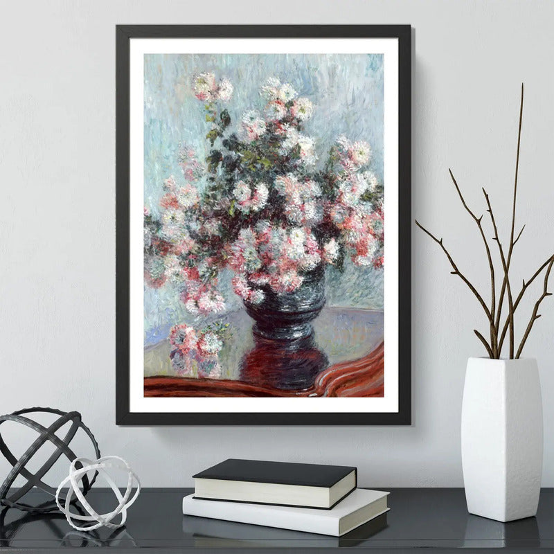 Cuadro Claude Monet Crisantemos Flores Arte Decoracion Marco Negro