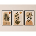 Set 3 Cuadros Dormitorio Living Boho Minimalista Tonos Beige Marco Negro