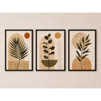 Set 3 Cuadros Dormitorio Living Boho Minimalista Tonos Beige Marco Negro