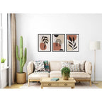 Set 3 Cuadros Living Abstracto Boho Hojas Geometrico Moderno Marco Negro