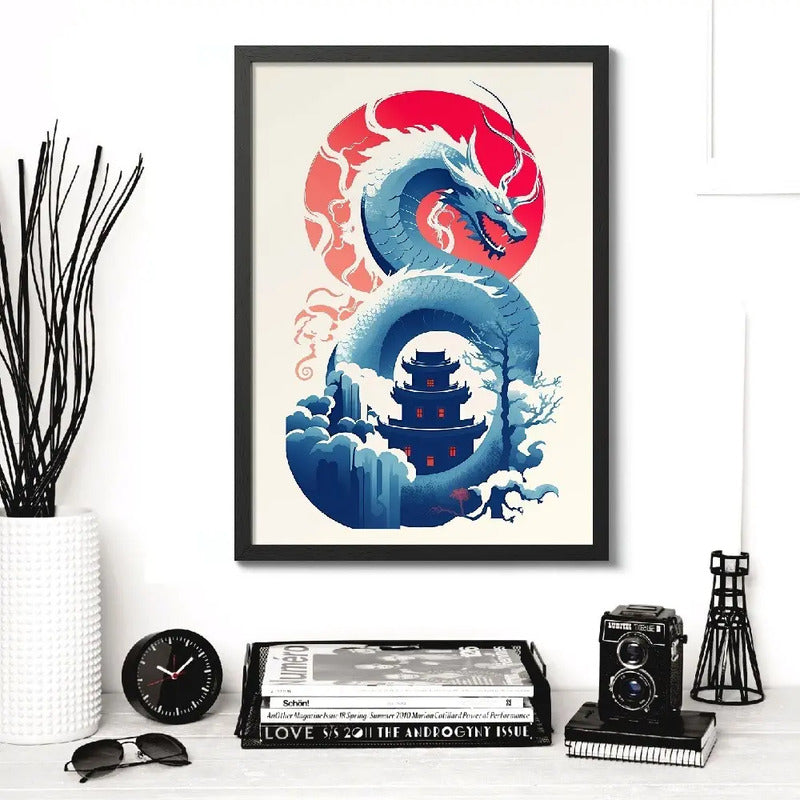 Cuadro Dragón Oriental Arte Japonés Anime Tattoo Decoracion Dragon 2 Marco Negro