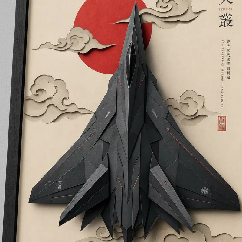 Cuadro Avion Caza Furtivo Arte Japones Efecto 3d Aviacion Marco Negro