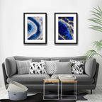 Set 2 Cuadros Agata Lapislazuli Abstracto Azul Con Paspartu 53x43cm Cada Cuadro Negro