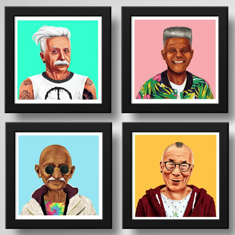 Set 4 Cuadros Einstein Mandela Gandhi Dalai Pop Art Hipster