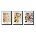 Set 3 Cuadros Cocina Chef Miel Limones Ostras Marinas Verano Marco Negro