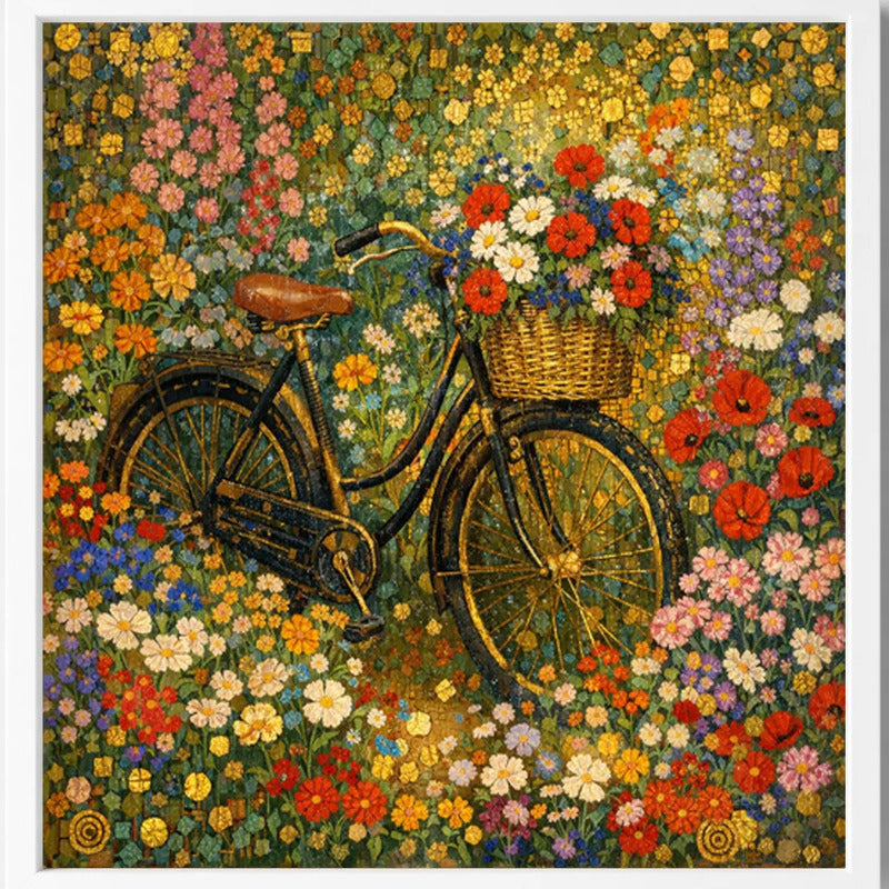 Cuadro Bicicleta Gustav Klimt Arte Flores Jardin Campestre Marco Blanco