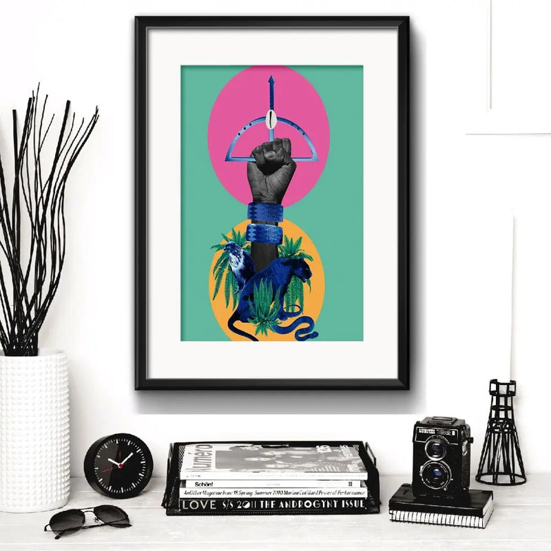 Cuadro Oxossi Orixa Umbanda Arte Bs2 Decoracion Con Paspartú Marco Negro