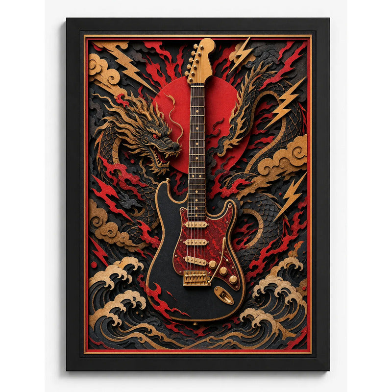 Cuadro Guitarra Fender Strato Rock Arte Japones Efecto 3d Marco Negro