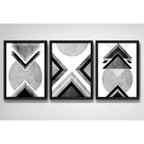 Set 3 Cuadros Geometrico Abstrato Escandinavo Blanco Y Negro