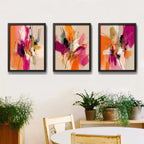 Set 3 Cuadros Dormitorio Living Abstracto Arte Expresionista Marco Negro