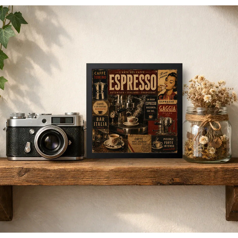 Cuadro Living Comedor Cocina Café Espresso Coffee Retro Brs1 Marco Negro