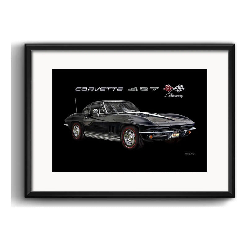 Cuadro Autos Antiguos Modelos Marcas Retro Arte Con Paspartu Chevrolet Corvette 427 Stingray Con Marco Negro