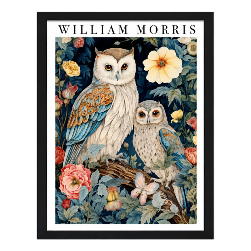 Cuadro Dormitorio Living Buho Flores William Morris Owl Negro
