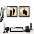 Set 2 Cuadros Dormitorio Living Boho Abstracto Tonos Beige Marco Negro