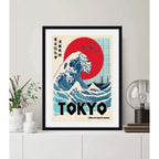 Cuadro Paisajes Arte Japón Monte Fuji Flor Sakura Decoracion La Gran Ola Marco Negro