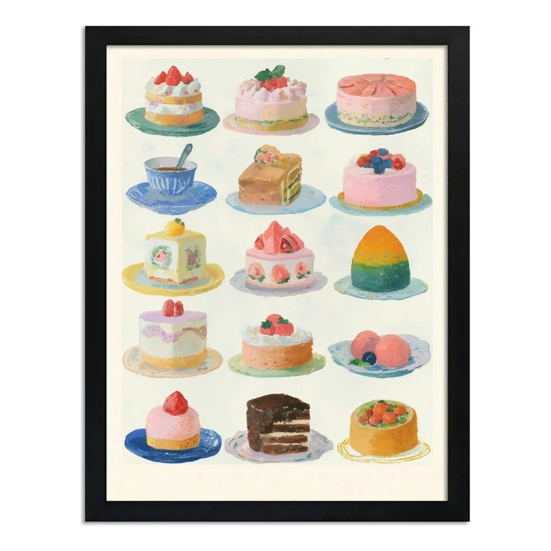 Cuadro Colección De Dulces Y Pasteles Arte Bake Chef Cocina Marco Negro
