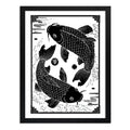 Cuadro Koi Peces Armonía Yin Yang Blanco Y Negro Decoracion Marco Negro