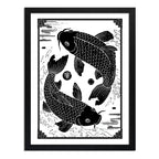 Cuadro Koi Peces Armonía Yin Yang Blanco Y Negro Decoracion Marco Negro