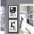 Set 2 Cuadros Chica Con Globo Blanco Y Negro Arte Paspartú